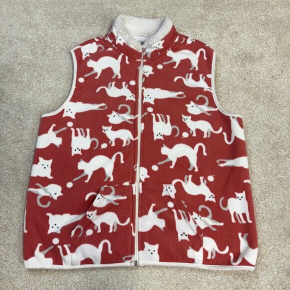 Hastings & Smith Cat Print Fleece Full Zip Vest Size L - Picture 1 of 6